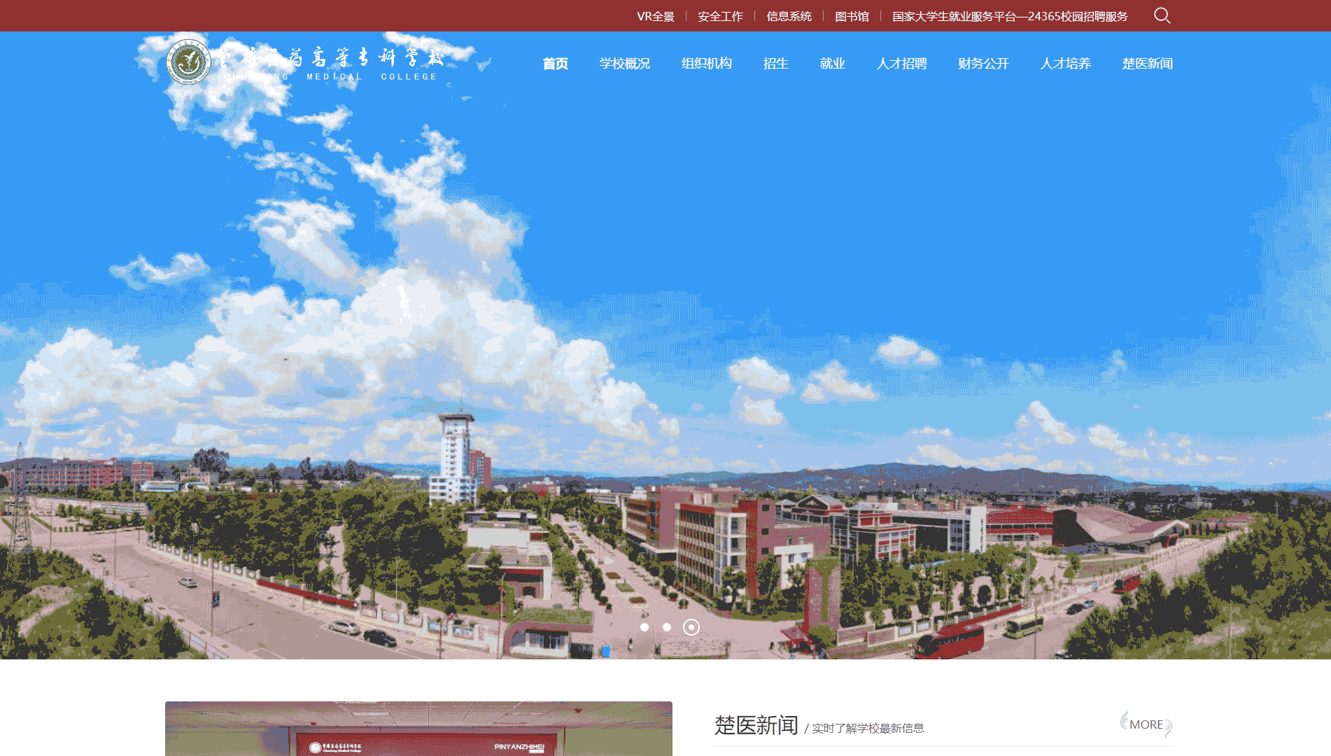 点击查看楚雄医药高等专科学校网站首屏快照大图 楚雄医药高等专科学校网站首屏快照
