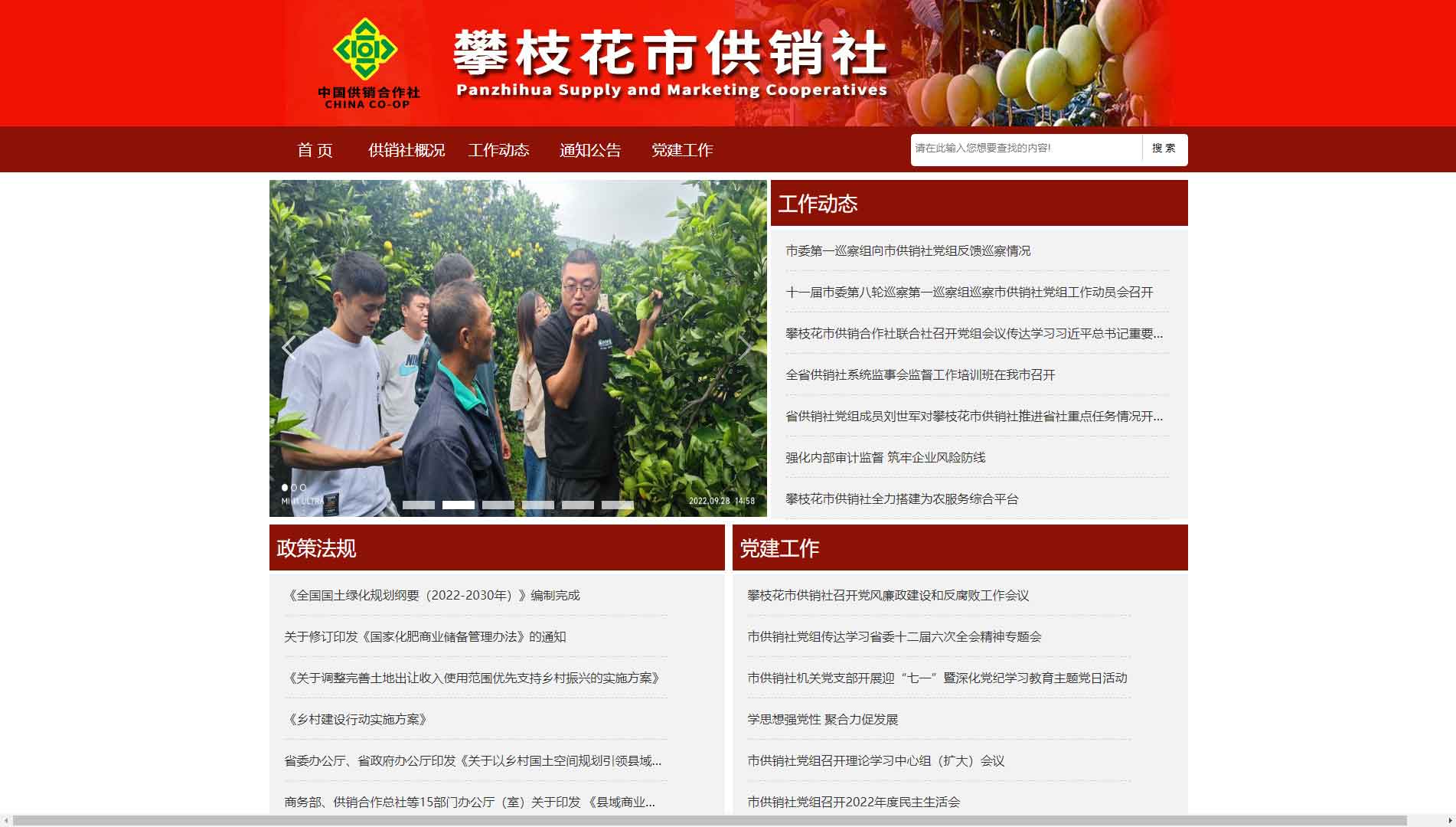 点击查看攀枝花市供销社网站首屏快照大图 攀枝花市供销社网站首屏快照