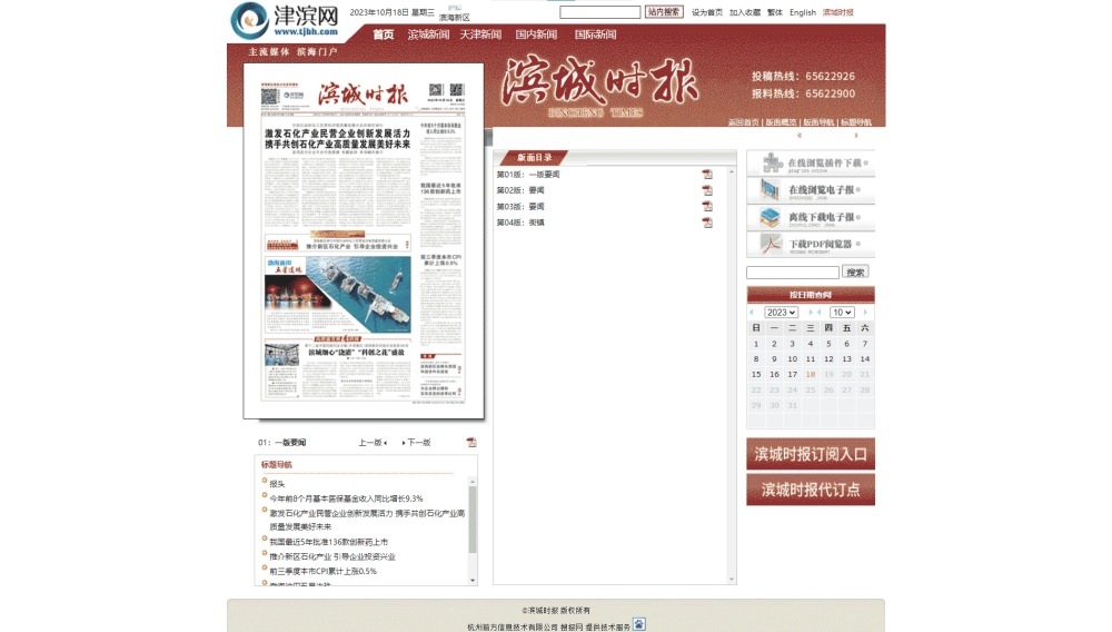滨城时报网站首屏快照