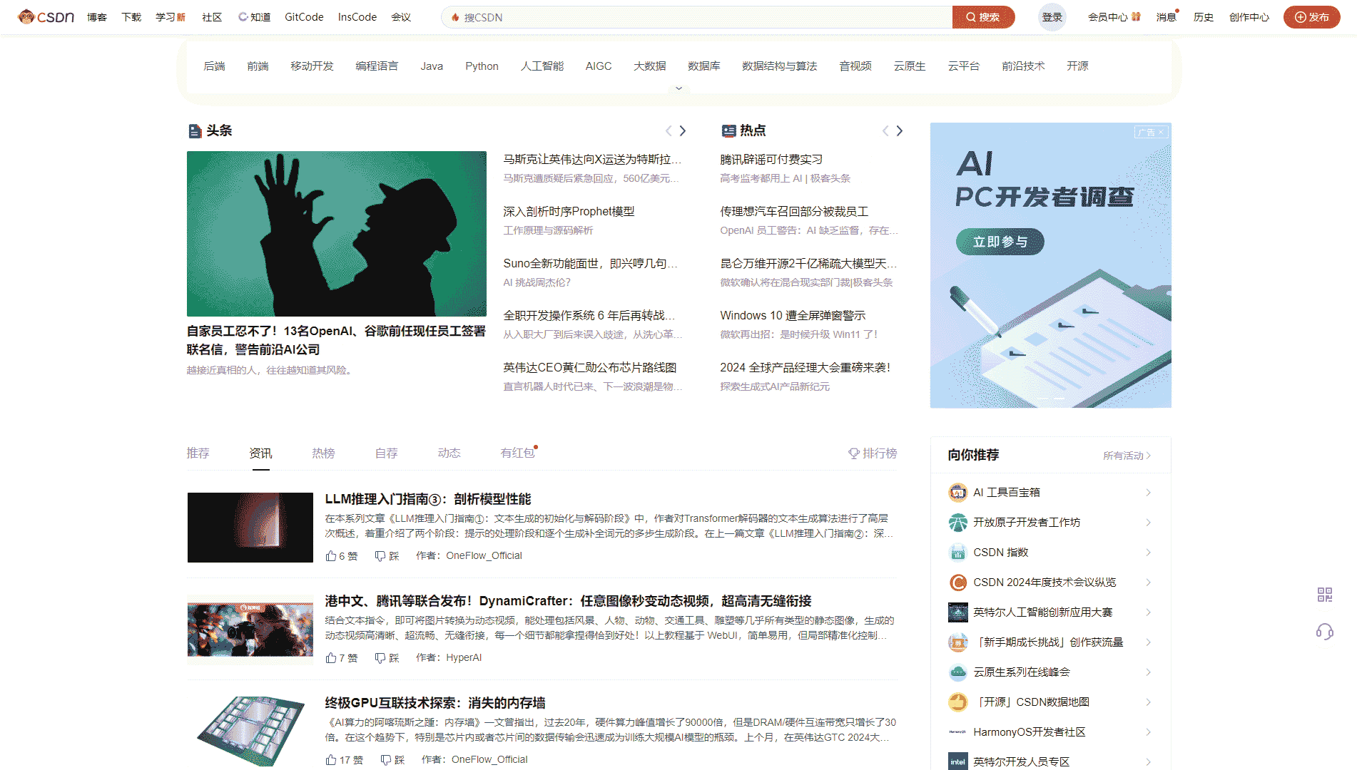 CSDN网站首屏快照