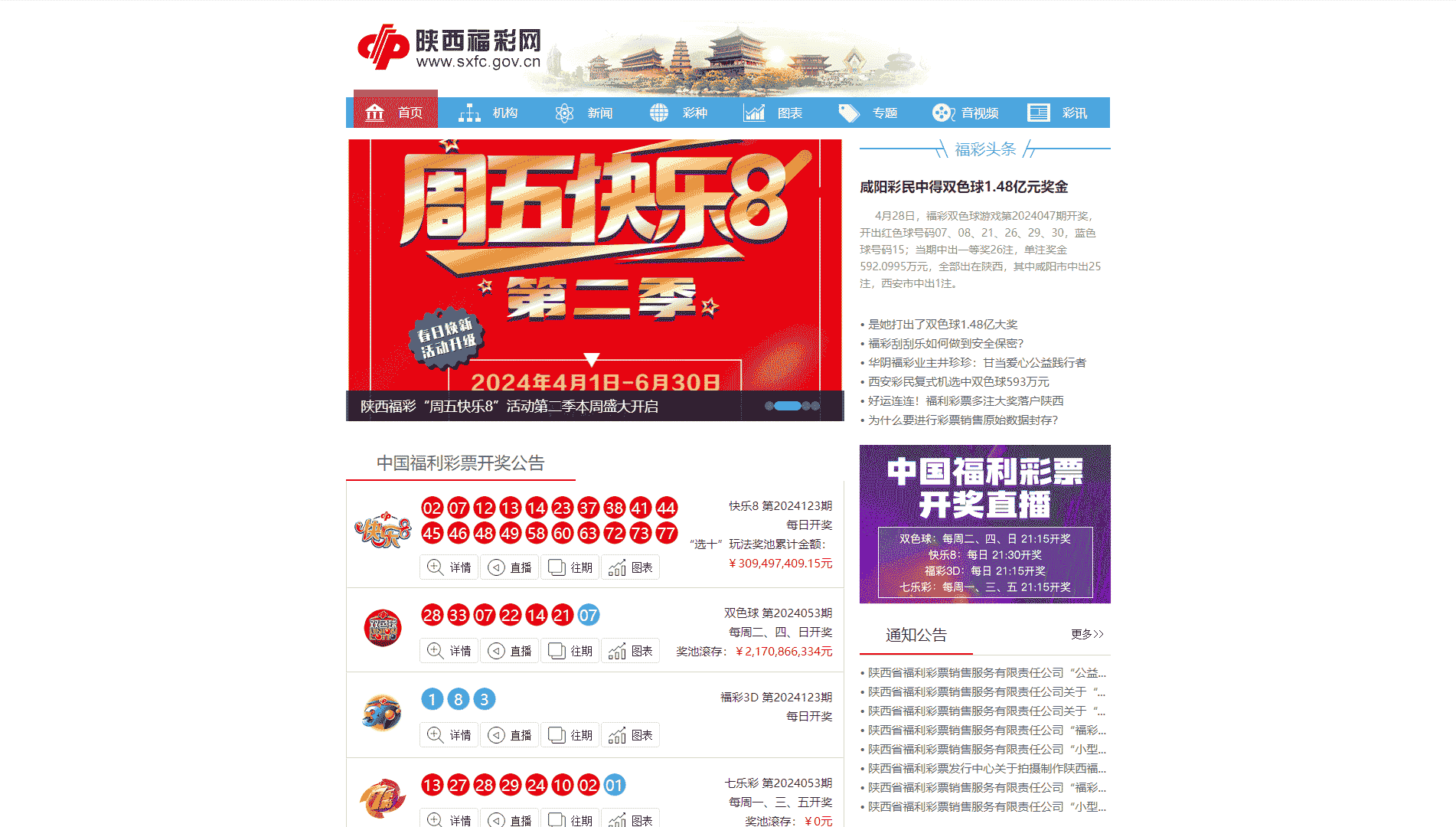 点击查看陕西福彩网网站首屏快照大图 陕西福彩网网站首屏快照