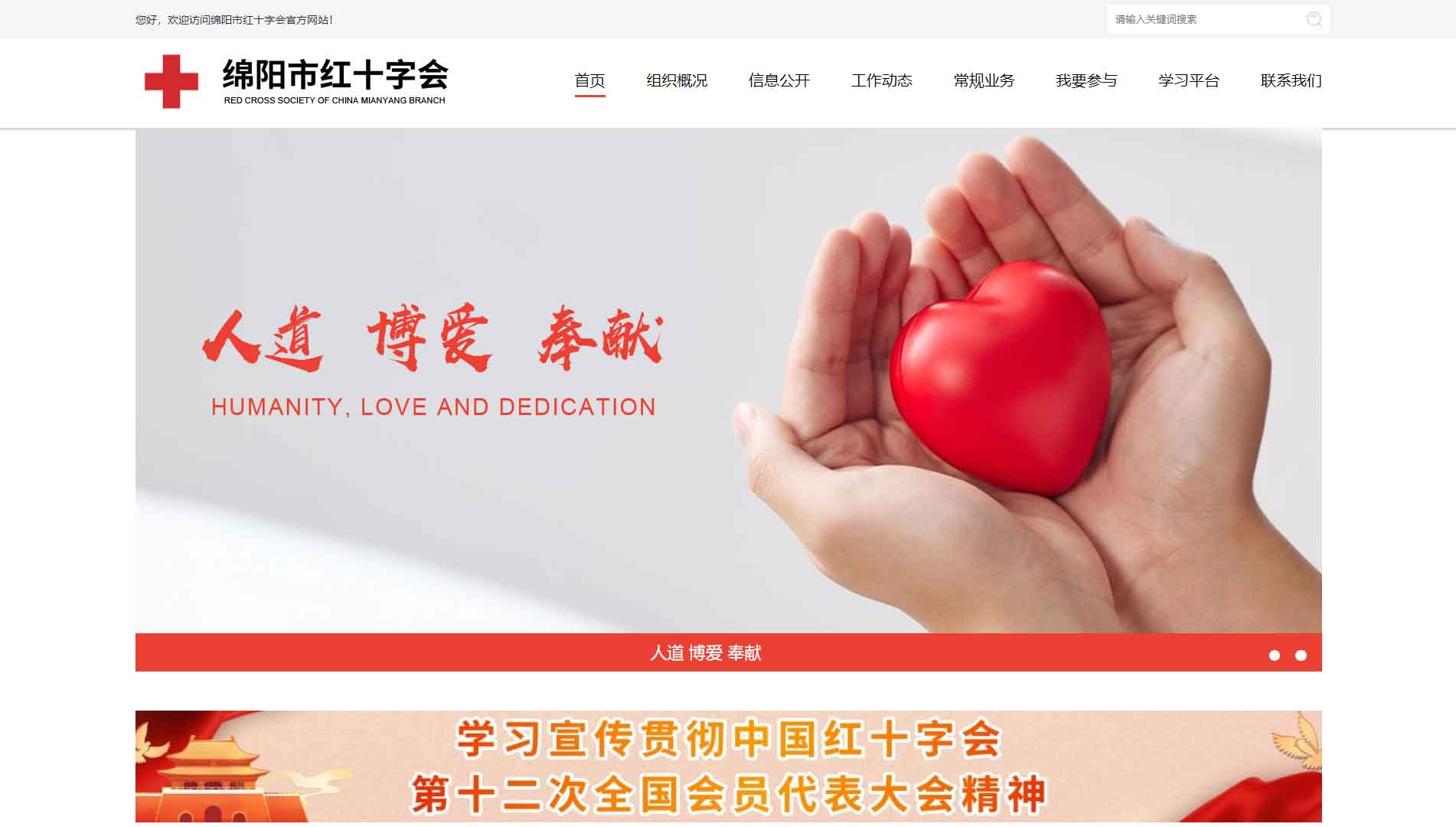 点击查看绵阳市红十字会网站首屏快照大图 绵阳市红十字会网站首屏快照