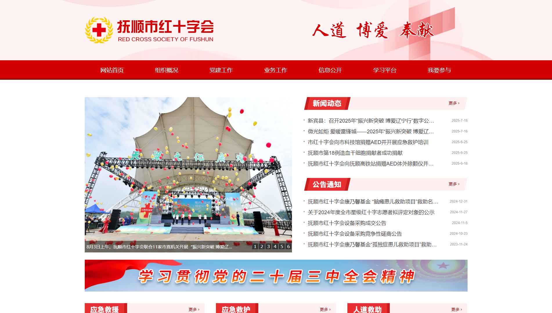 点击查看抚顺市红十字会网站首屏快照大图 抚顺市红十字会网站首屏快照