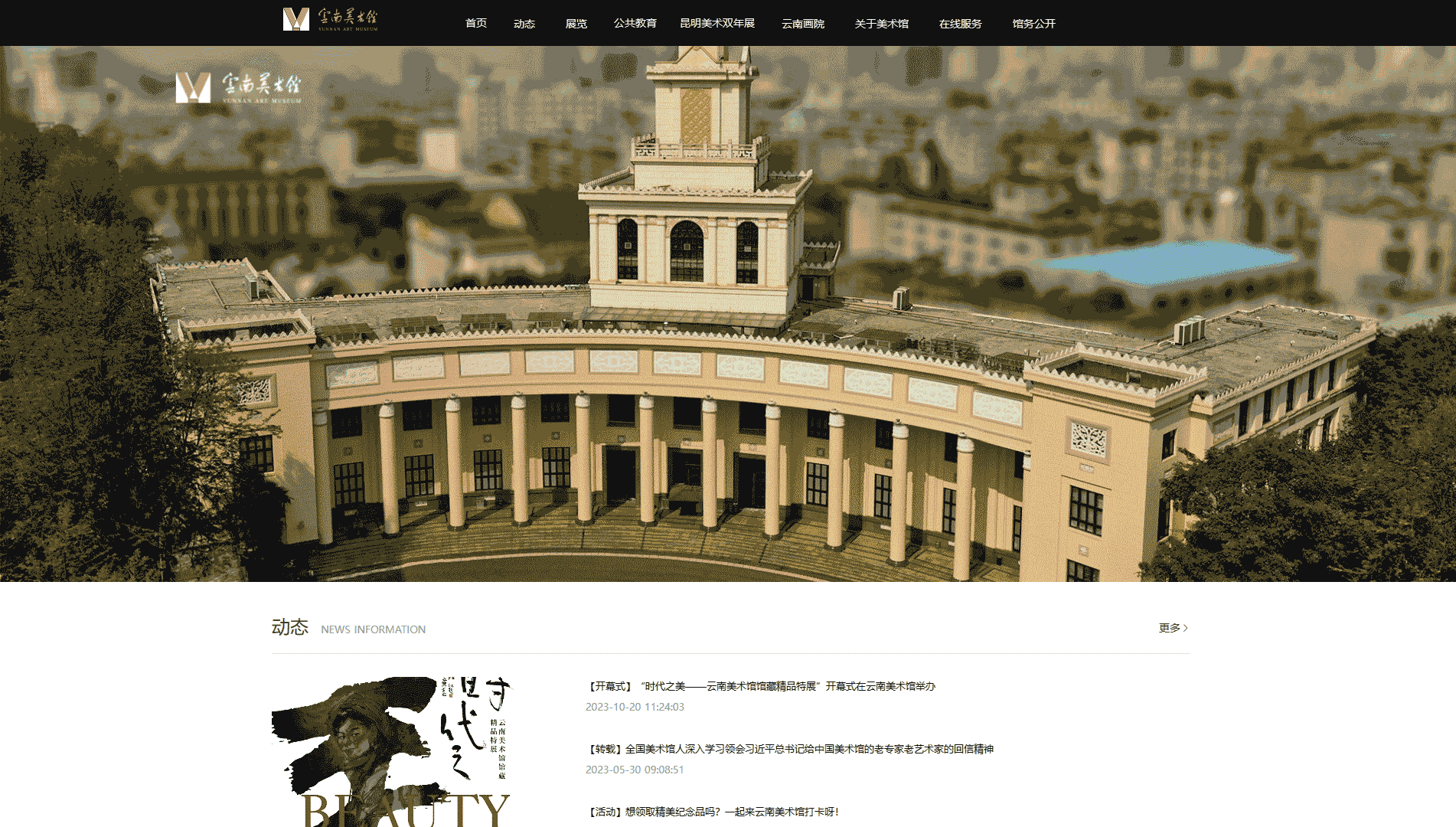 点击查看云南美术馆网站首屏快照大图 云南美术馆网站首屏快照