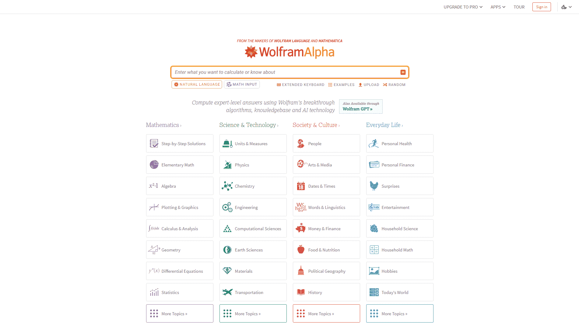 点击查看Wolfram Alpha网站首屏快照大图 Wolfram Alpha网站首屏快照