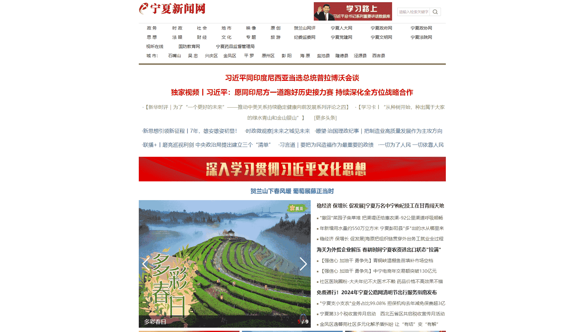 宁夏新闻网网站首屏快照